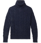 Kingsman - Cable-Knit Donegal Wool and Cashmere-Blend Rollneck Sweater - Blue