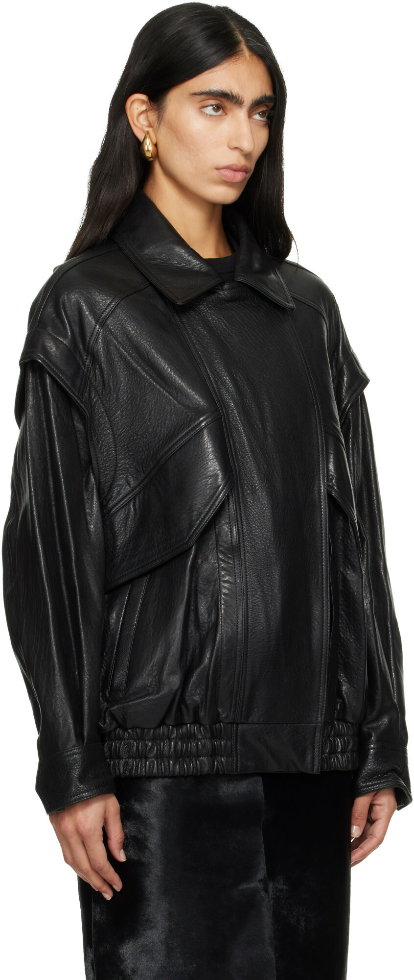 Nour Hammour Black Micah Leather Bomber Jacket