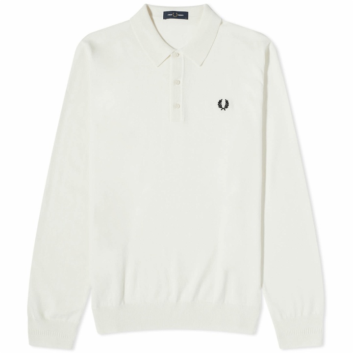 Photo: Fred Perry Men's Long Sleeve Knit Polo Shirt in Ecru
