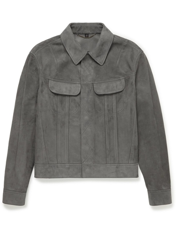 Photo: DUNHILL - Slim-Fit Suede Trucker Jacket - Gray