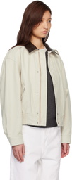 COOR Beige Leather Collar Washed Cationized Bomber Jacket