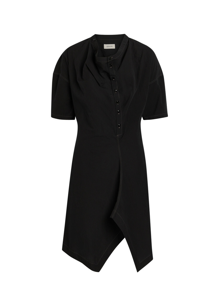 Lemaire Asymmetric Cotton Mini Dress Black