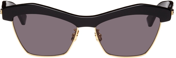 Photo: Bottega Veneta Black Geometric Cat-Eye Sunglasses