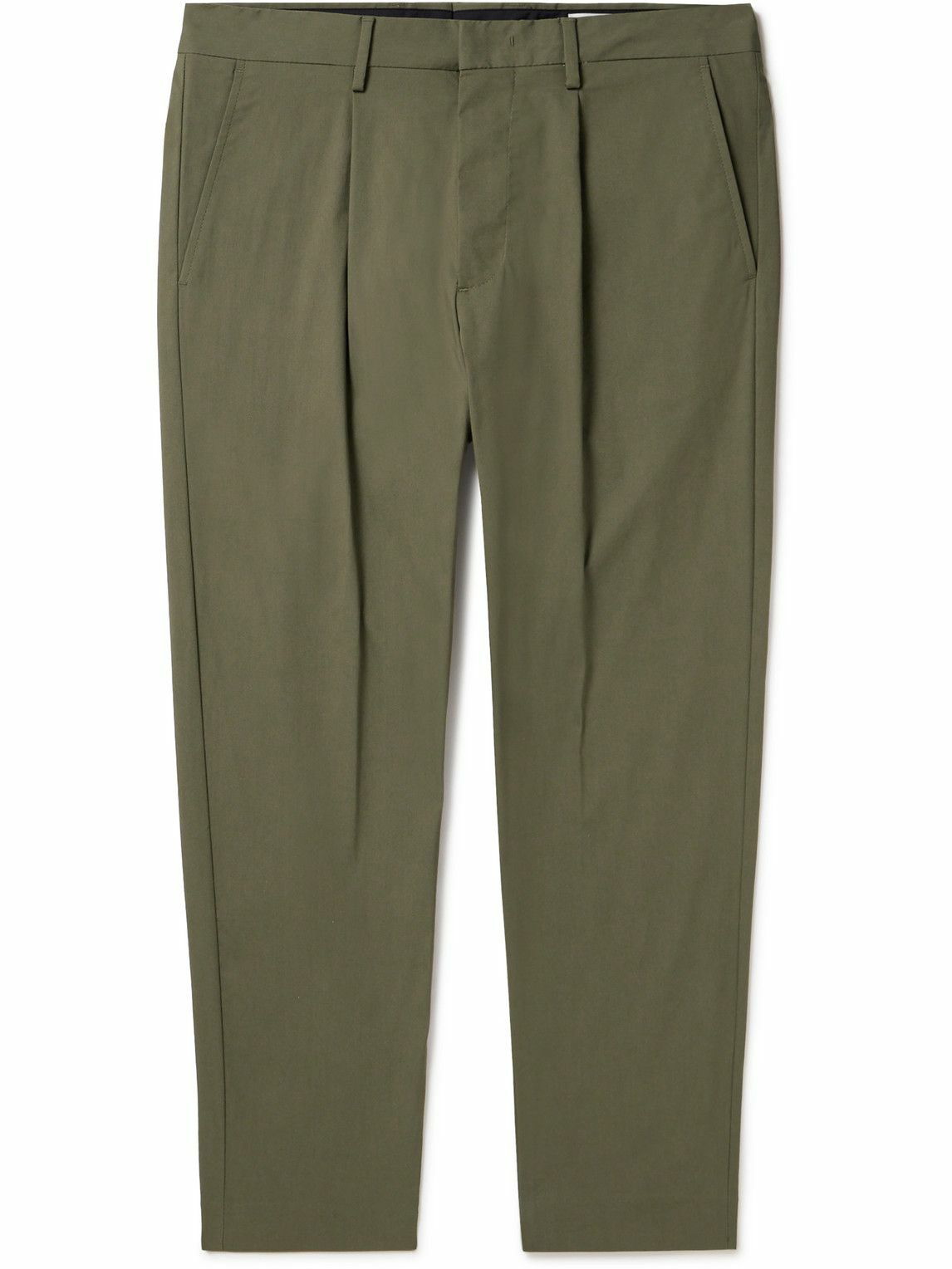Photo: NN07 - Bill 1680 Tapered Cropped Pleated Cotton-Blend Trousers - Green