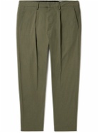 NN07 - Bill 1680 Tapered Cropped Pleated Cotton-Blend Trousers - Green