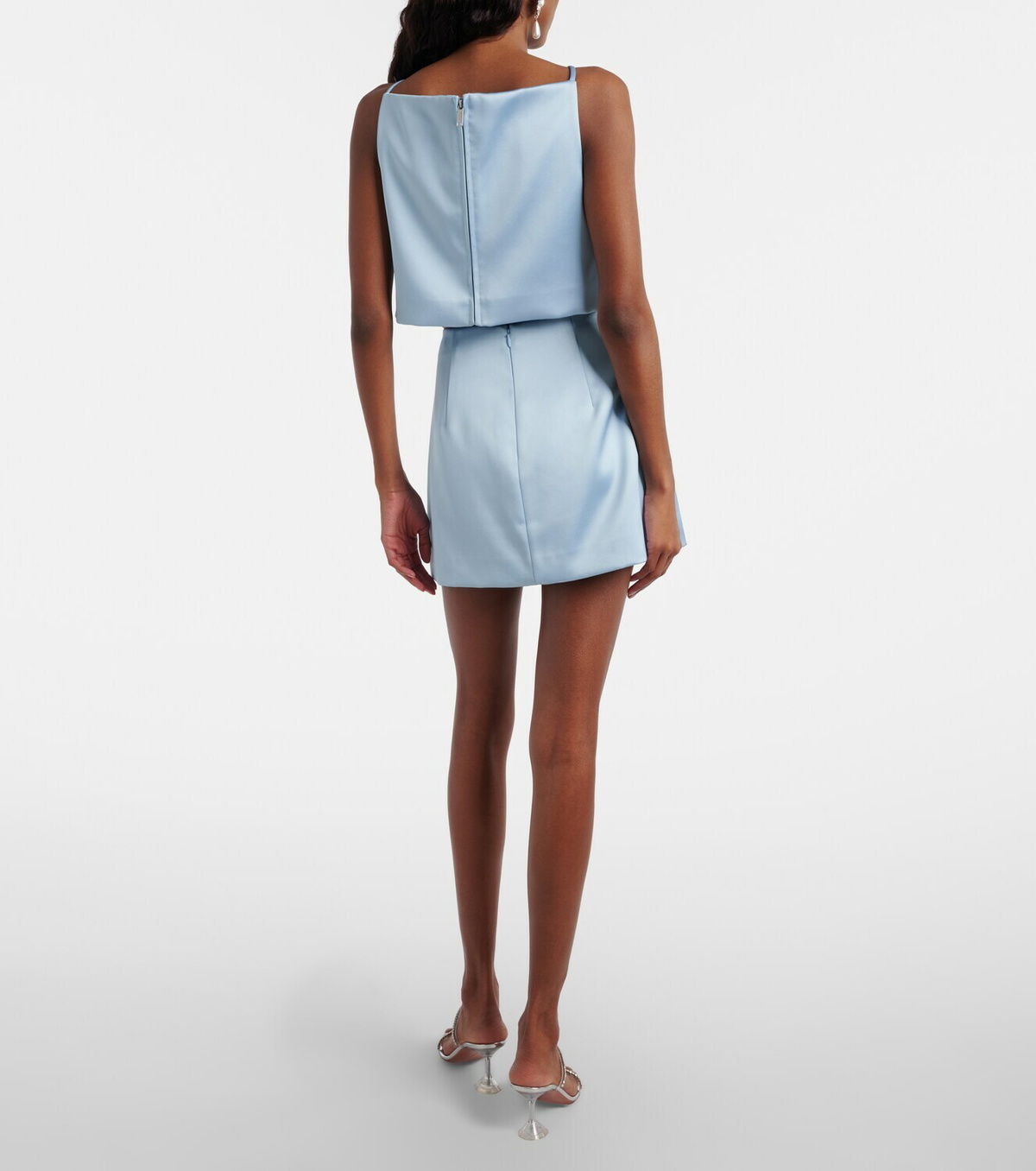 Self-Portrait Floral-appliqué satin miniskirt