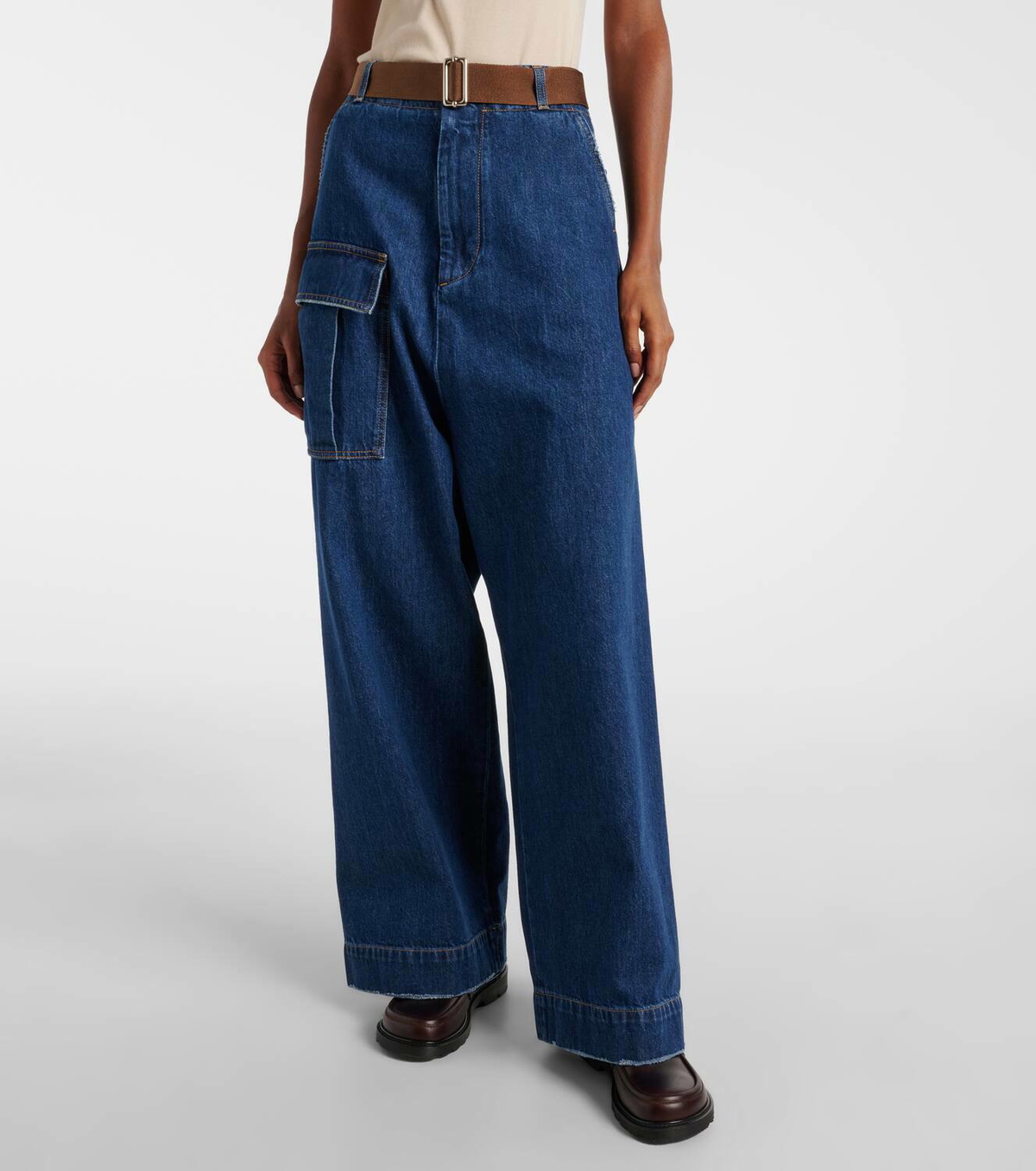 Plan C Mid-rise denim wide-leg pants