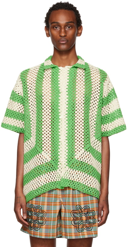 Photo: Bode Green & White Crochet Shirt