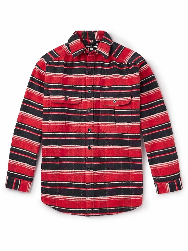 Photo: Monitaly - Giorgio Striped Cotton-Flannel Shirt - Red