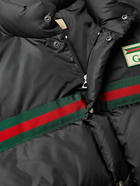 GUCCI - Logo-Appliquéd Striped Quilted Shell Down Jacket - Black