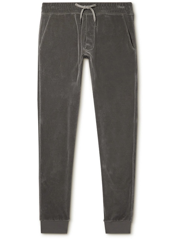 Photo: TOM FORD - Tapered Cotton-Blend Velour Sweatpants - Gray