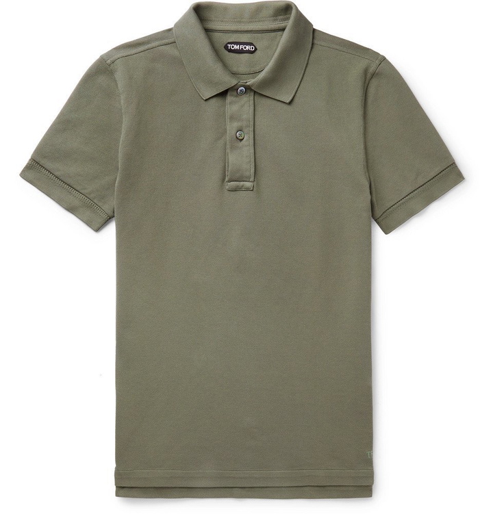 Photo: TOM FORD - Slim-Fit Garment-Dyed Cotton-Piqué Polo Shirt - Army green