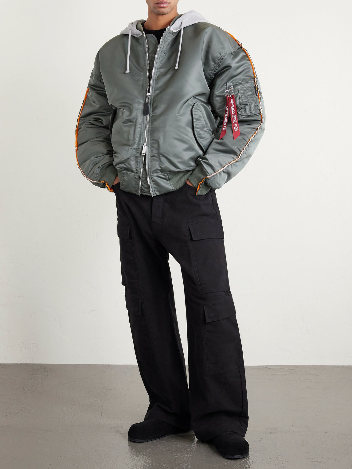VETEMENTS - Padded Shell and Cotton-Blend Jersey Hooded Jacket - Green