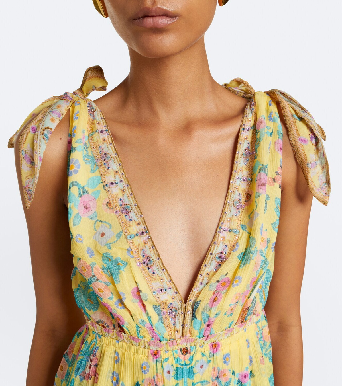 Camilla Floral embellished tiered silk minidress
