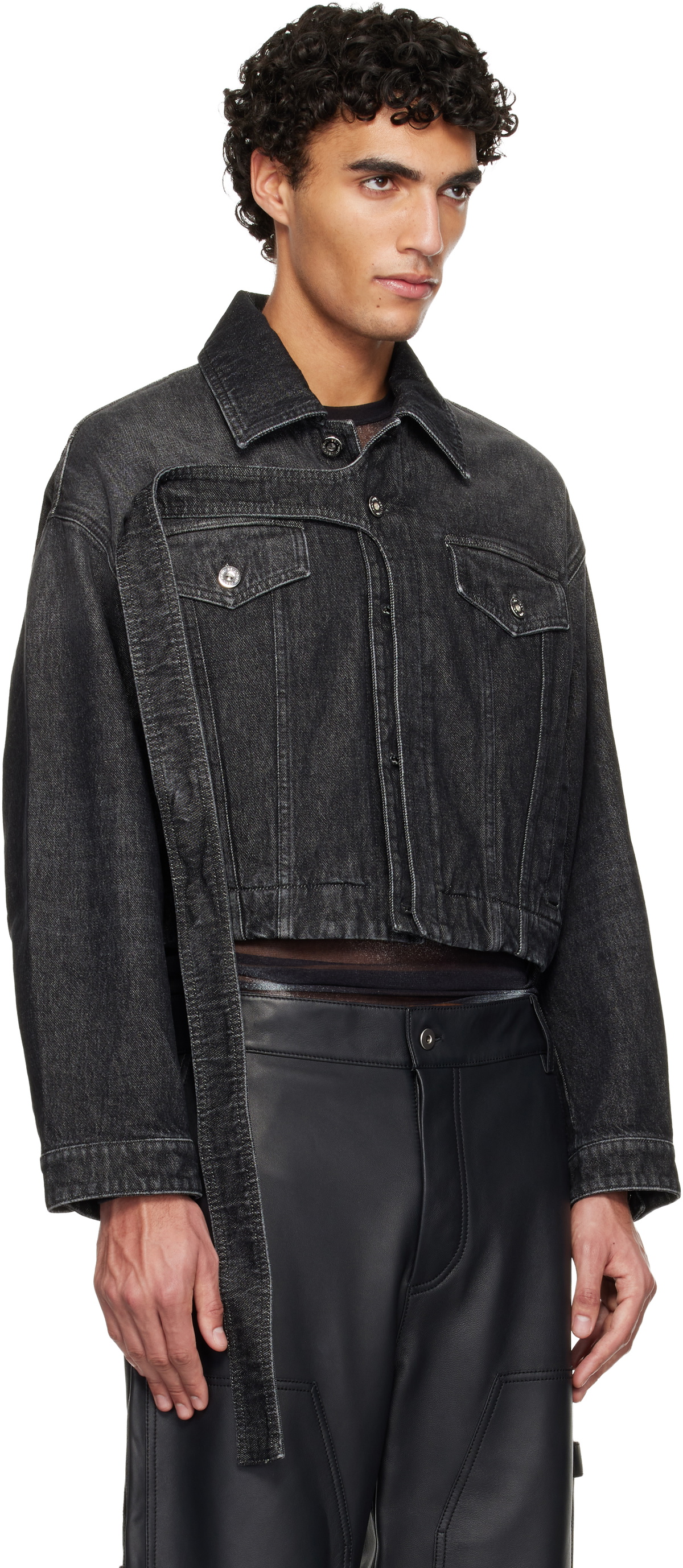 Jean Paul Gaultier Black Oversized Strap Denim Jacket Jean Paul