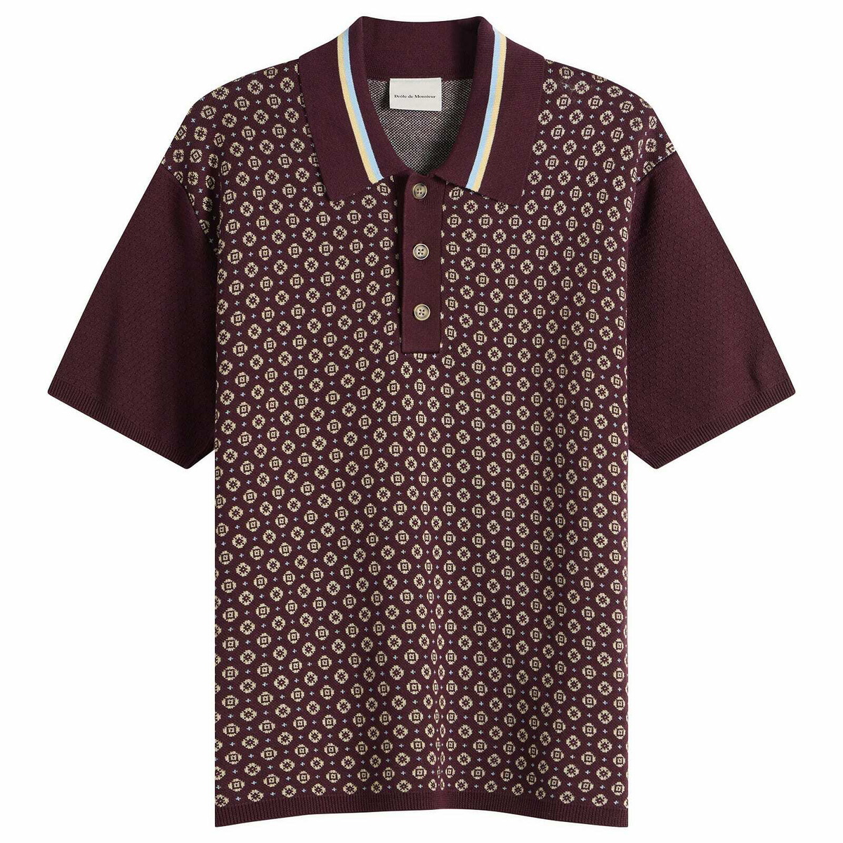 Drôle de Monsieur Men's Jacquard Polo Shirt in Dark Red