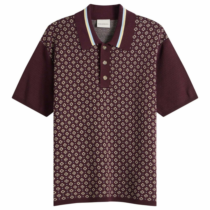 Photo: Drôle de Monsieur Men's Jacquard Polo Shirt in Dark Red