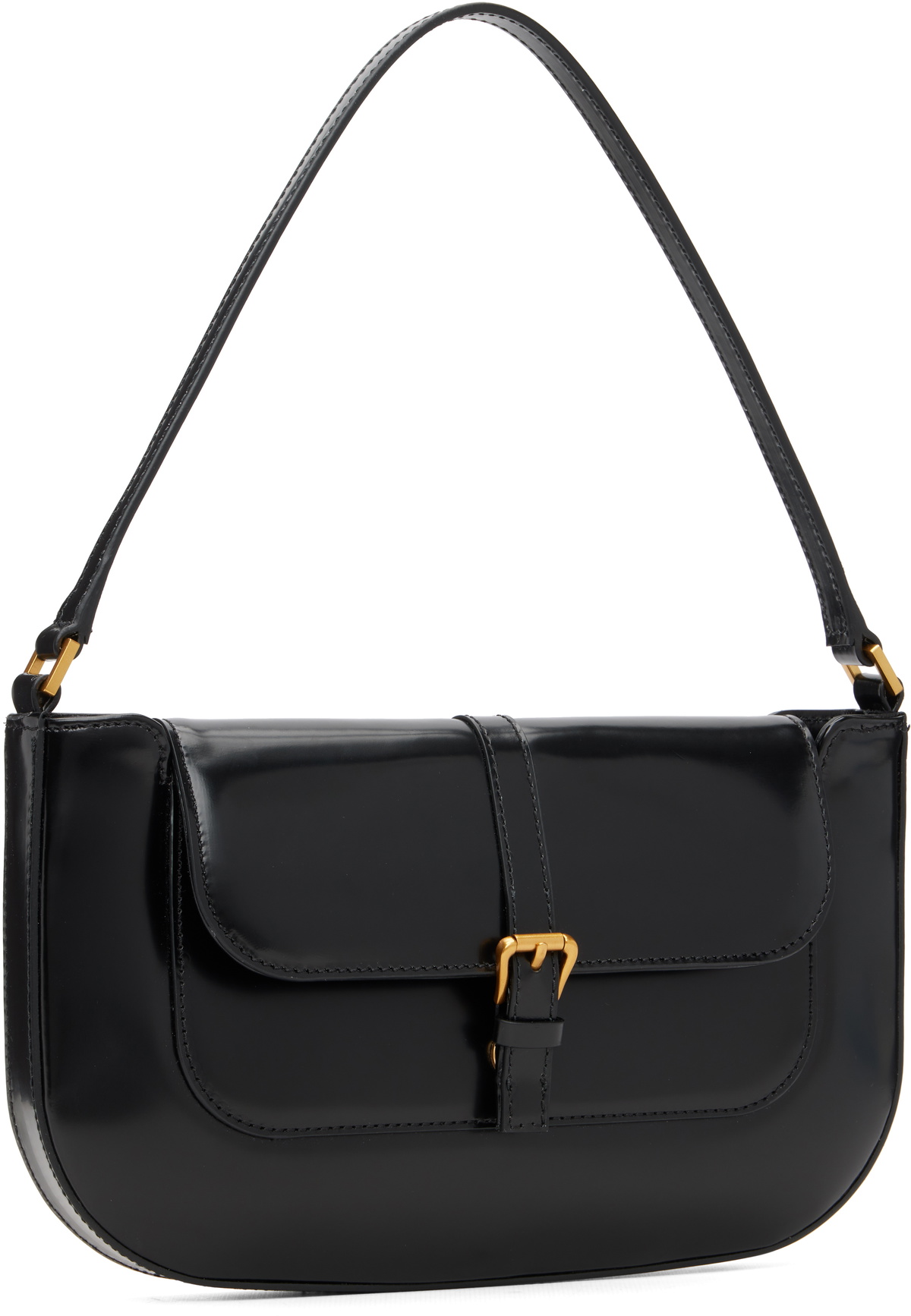 BY FAR Black Miranda Semi Patent Leather Shoulder Bag