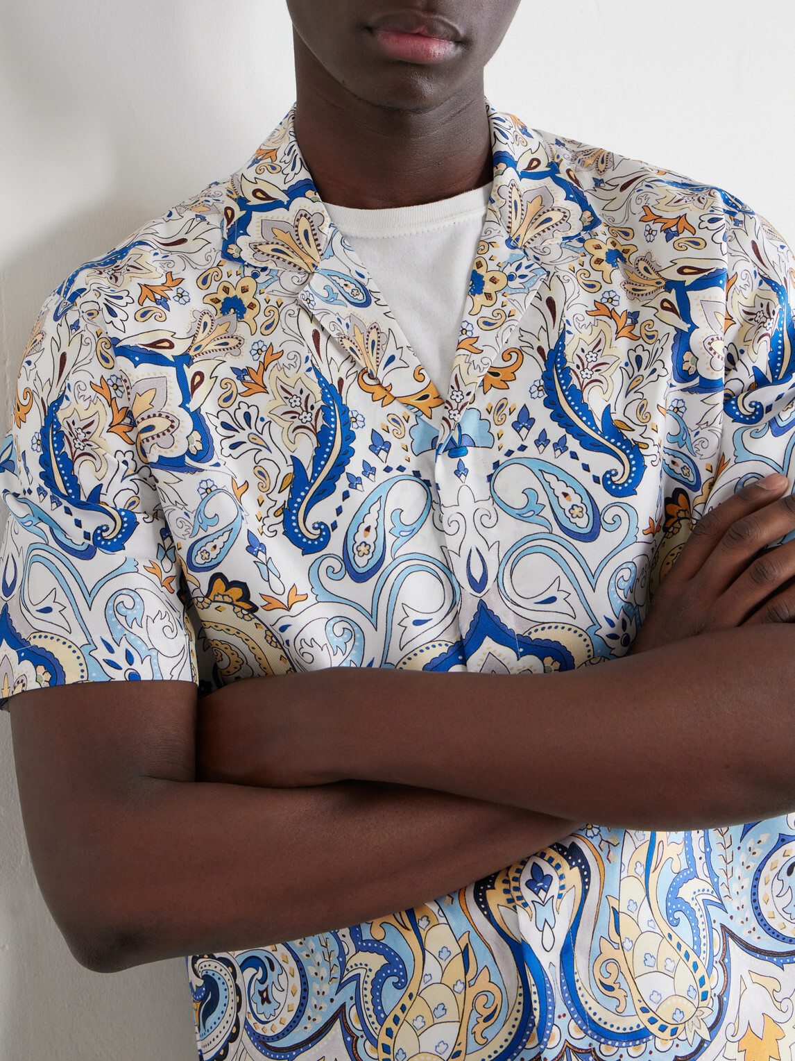 Orlebar Brown - Maitan Camp-Collar Printed Silk-Satin Shirt - Blue