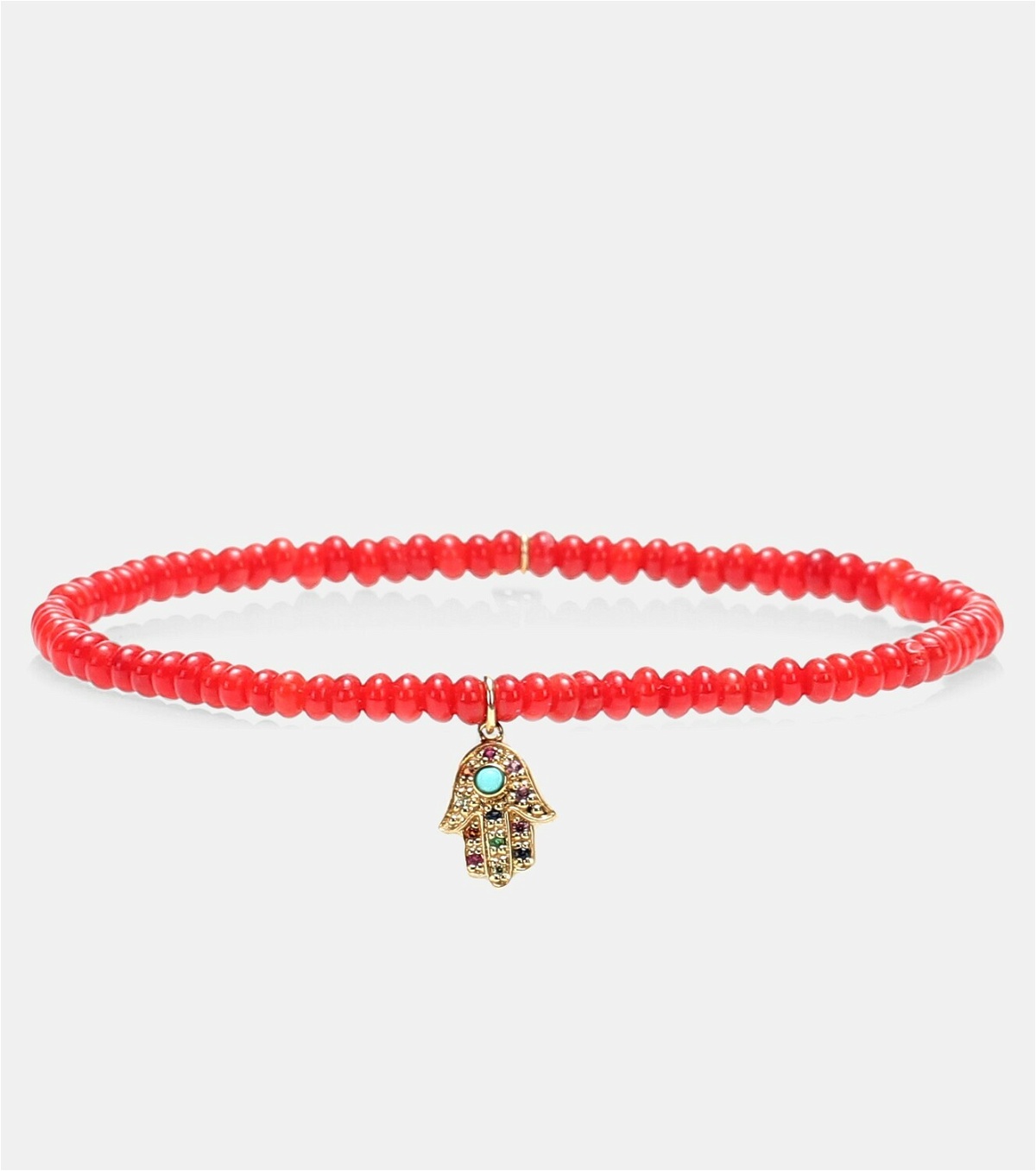 Sydney Evan Baby Hamsa Rainbow bamboo coral and 14kt gold beaded bracelet with sapphires