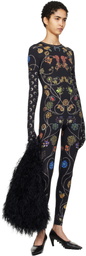 Marine Serre Black Floral Jewelry Printed Jersey Bodysuit