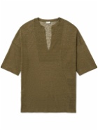 SAINT LAURENT - Linen and Silk-Blend T-Shirt - Green