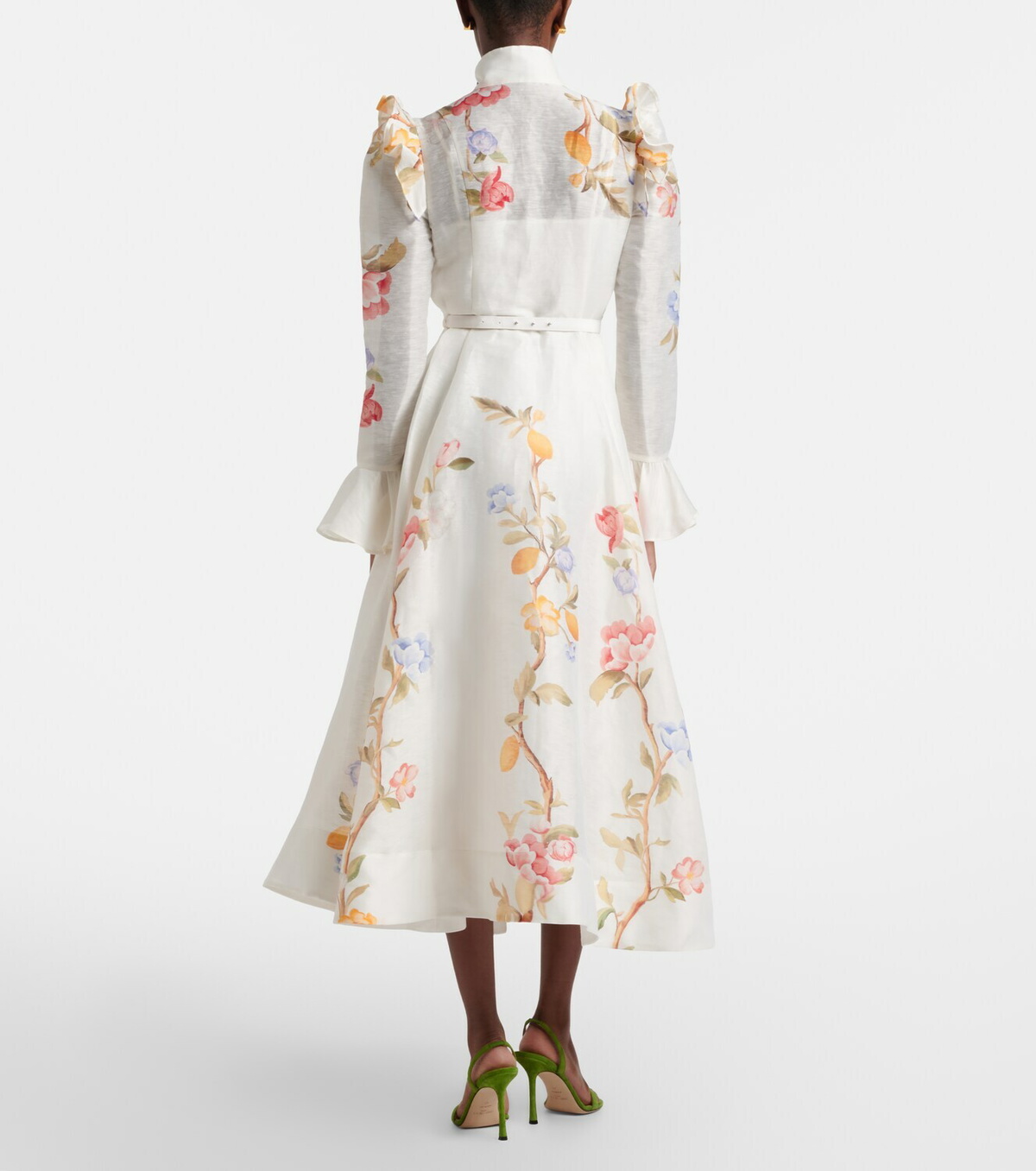 Leo Lin Selina floral ruffled linen-blend midi dress