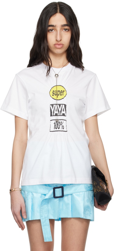 Photo: SUPER YAYA White Logo Elastic T-shirt