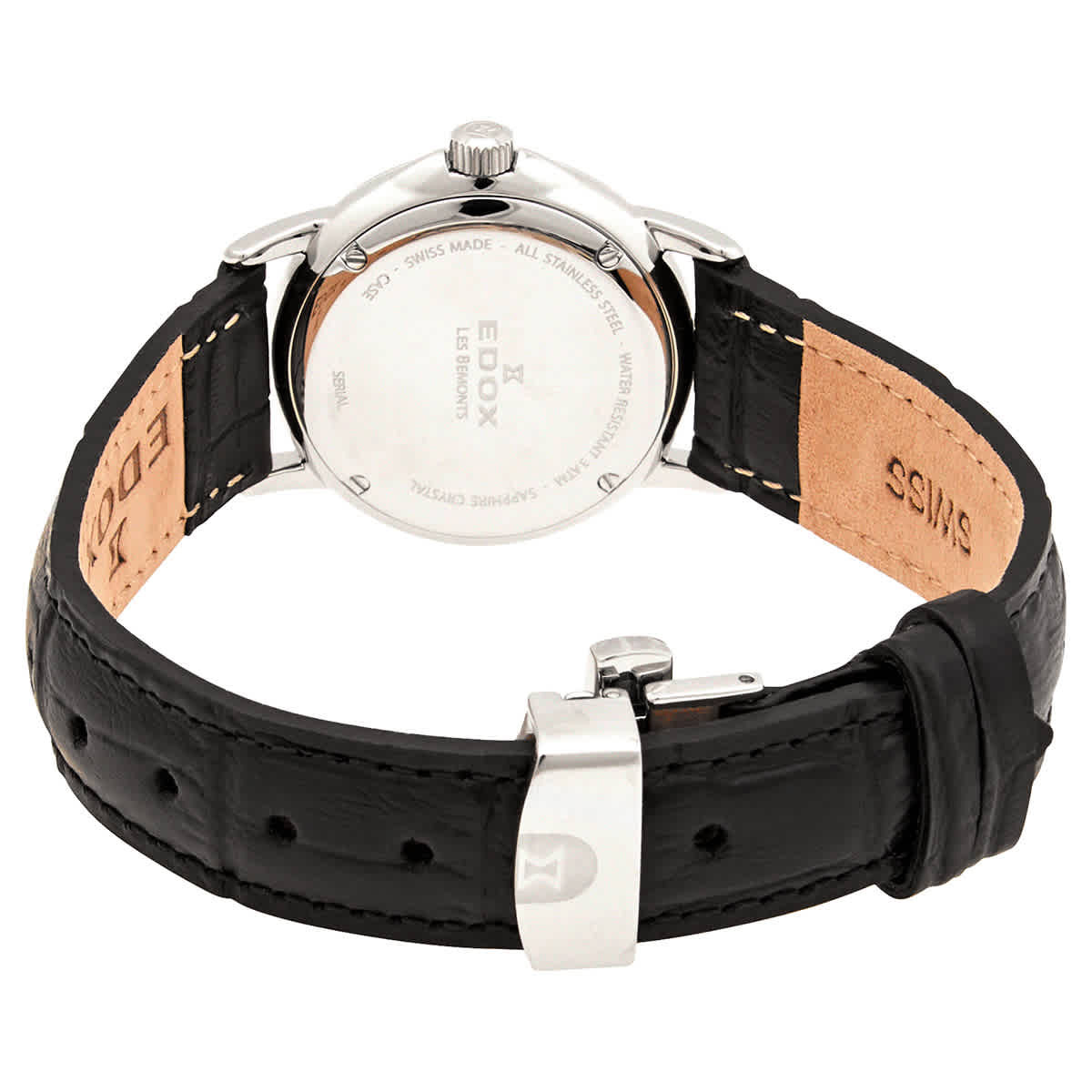 Edox Les Bemonts White Dial Black Leather Ladies Watch 57001 3 AIN