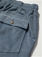 Altea - Fatigue Tapered Garment-Dyed Stretch-Cotton Corduroy Drawstring Trousers - Blue