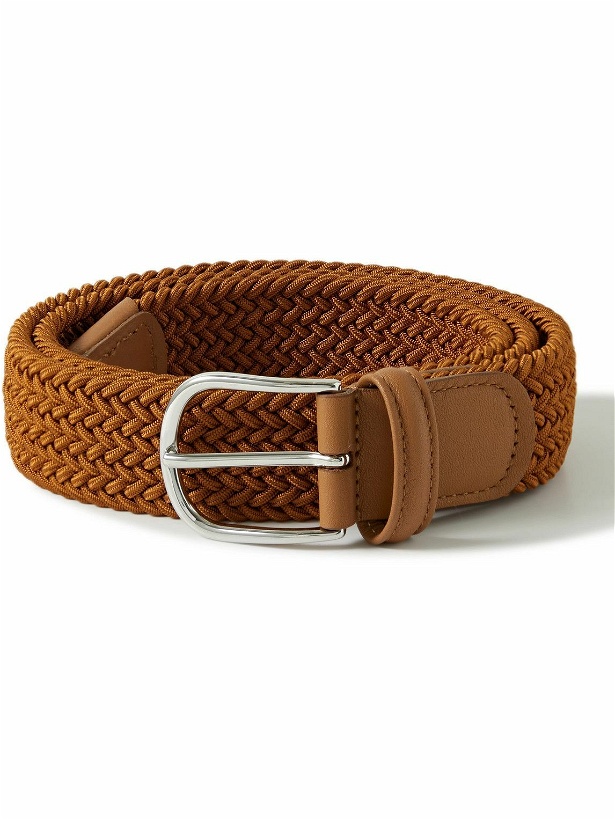 Photo: Anderson's - 3.5cm Leather-Trimmed Woven Elastic Belt - Brown