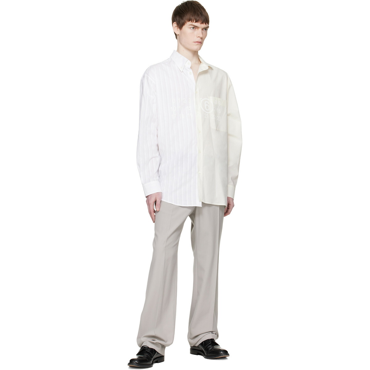 MM6 Maison Margiela Off-White & Blue Numeric Asymmetric Shirt