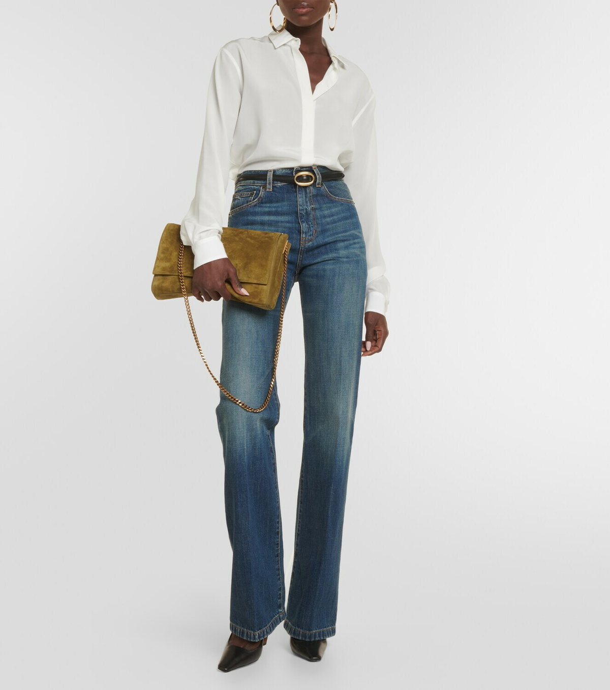Saint Laurent Women's Suede Shoulder Bag Gold