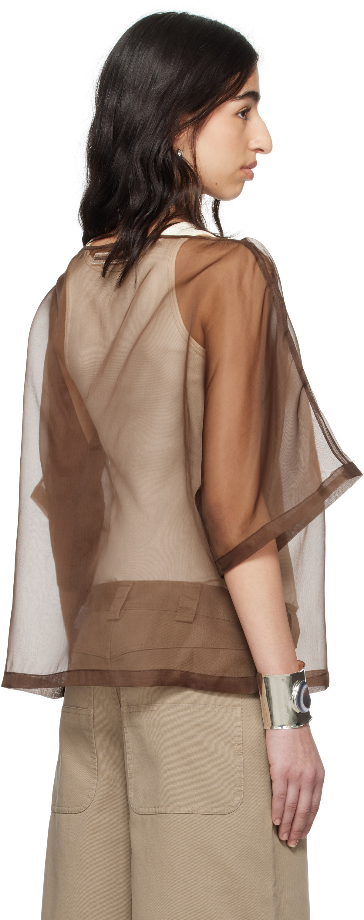 Meta Campania Collective Brown Nat See-Through Silk T-shirt