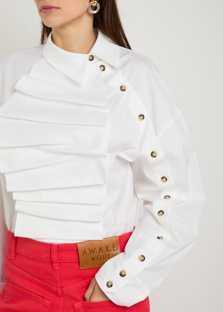 A.W.A.K.E Mode Ruffled Asymmetric Stretch-cotton Shirt White