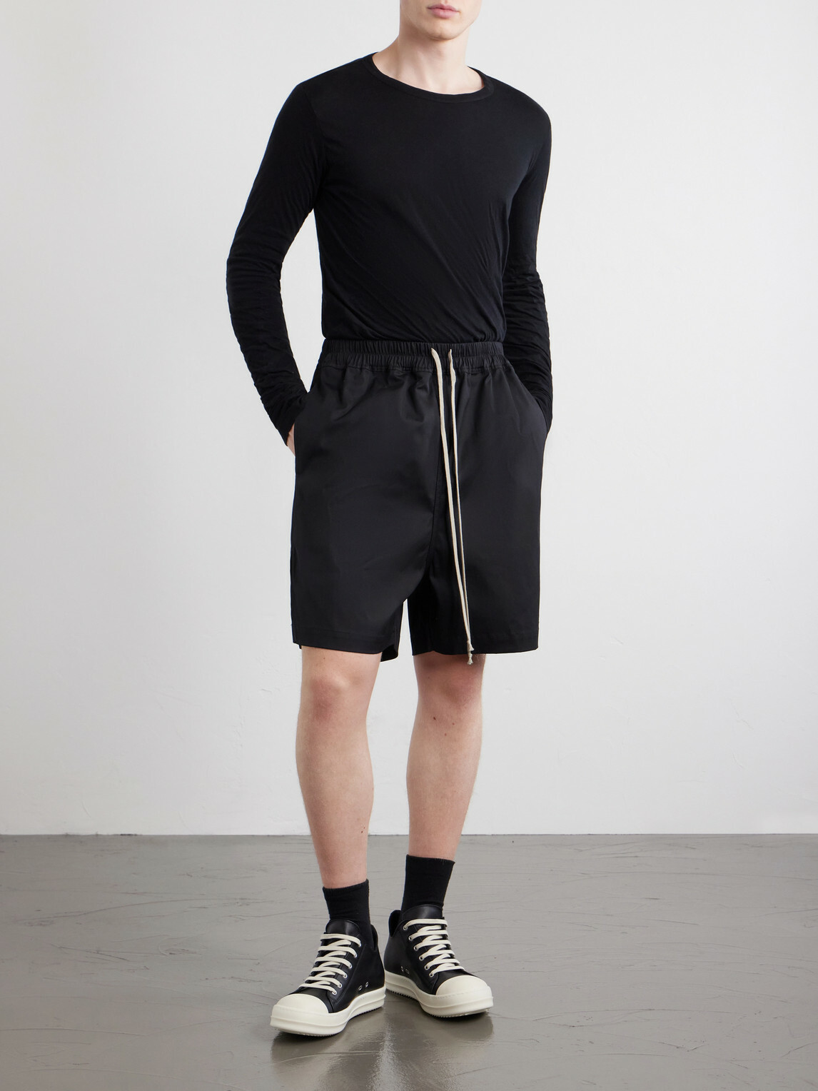 Rick Owens - Boxer Straight-Leg Cotton-Blend Canvas Drawstring Shorts - Black