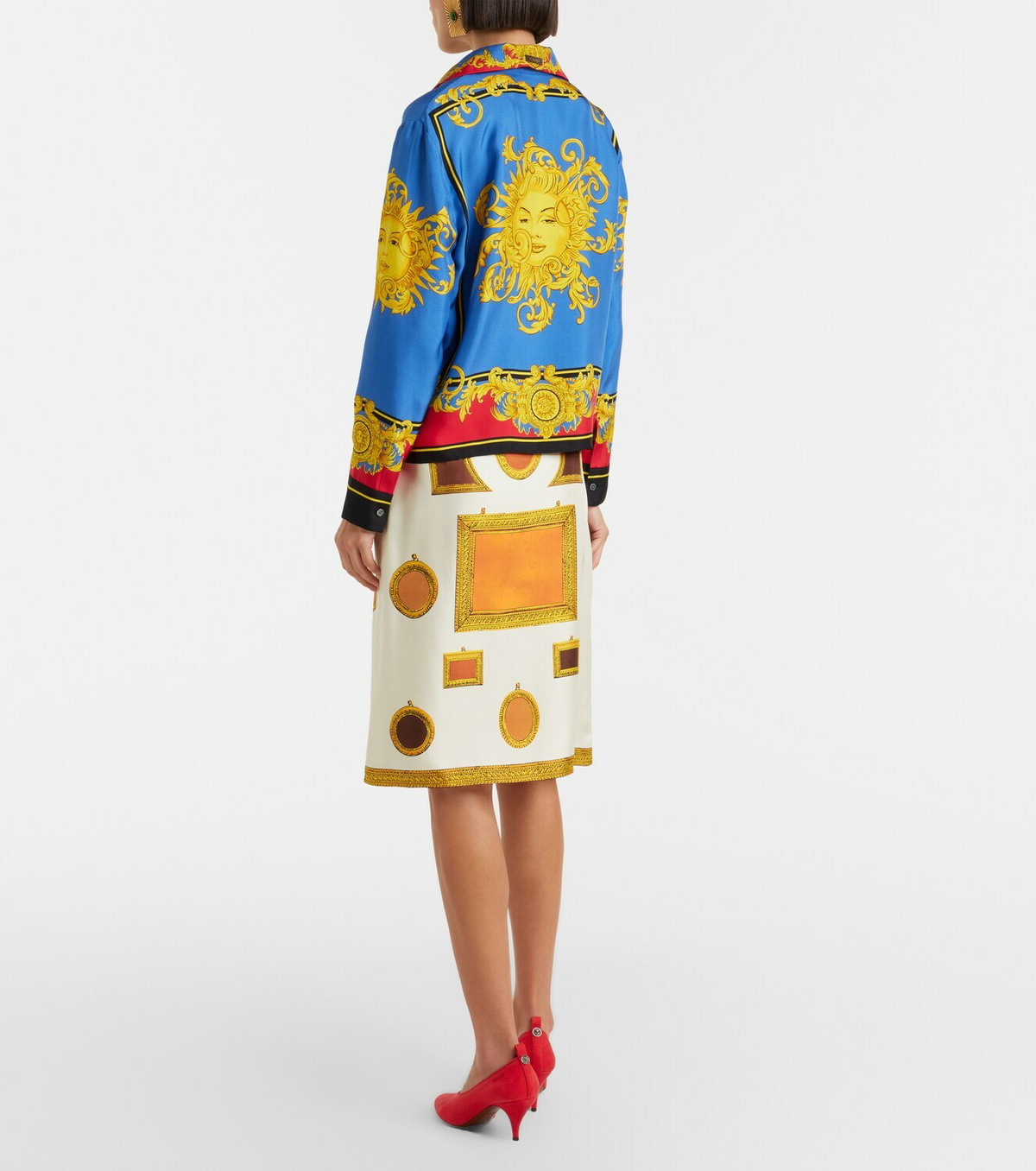 Versace Printed silk twill pencil skirt