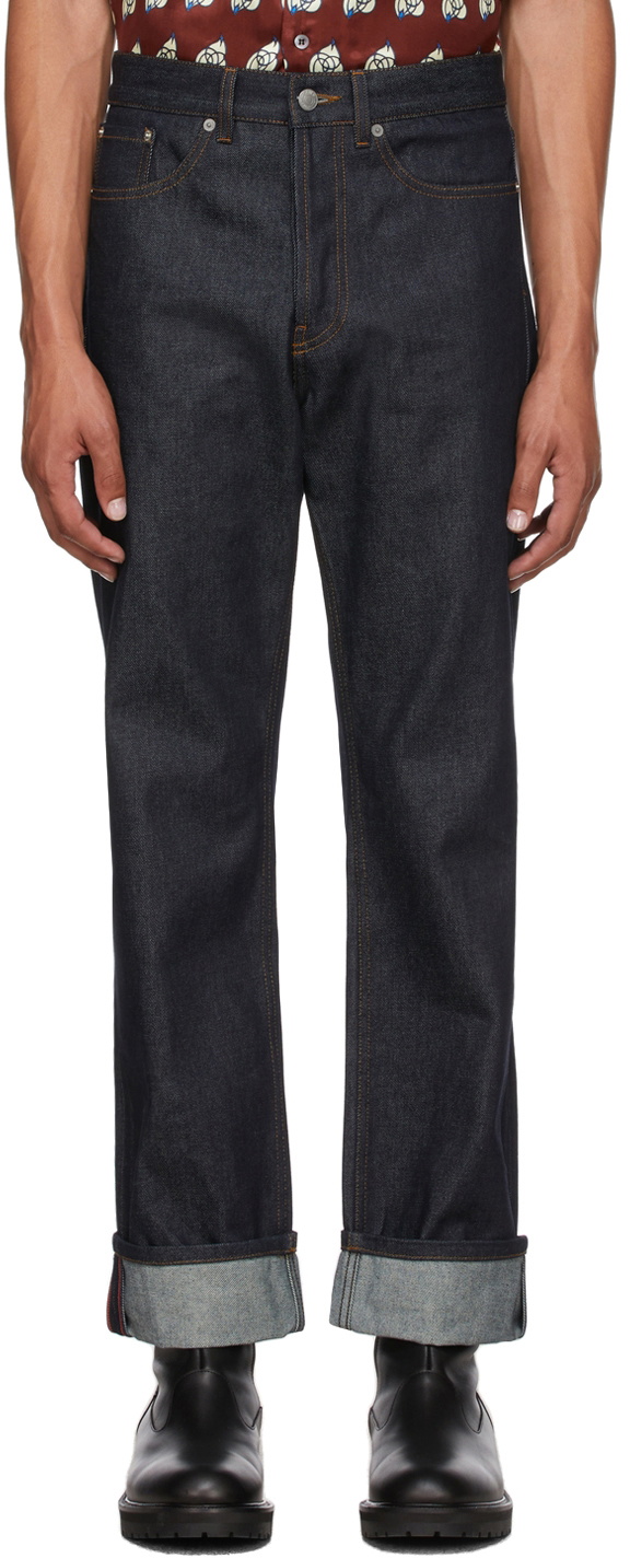 Dries Van Noten Indigo Raw Denim Contrast Stitch Jeans