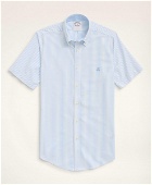 Brooks Brothers Men's Stretch Regent Regular-Fit Sport Shirt, Non-Iron Short-Sleeve Bengal Stripe Oxford | Vista Blue