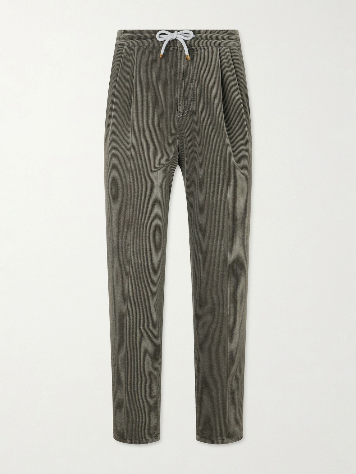 Brunello Cucinelli - Straight-Leg Cotton-Corduroy Drawstring Trousers - Gray