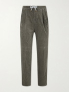 Brunello Cucinelli - Straight-Leg Cotton-Corduroy Drawstring Trousers - Gray