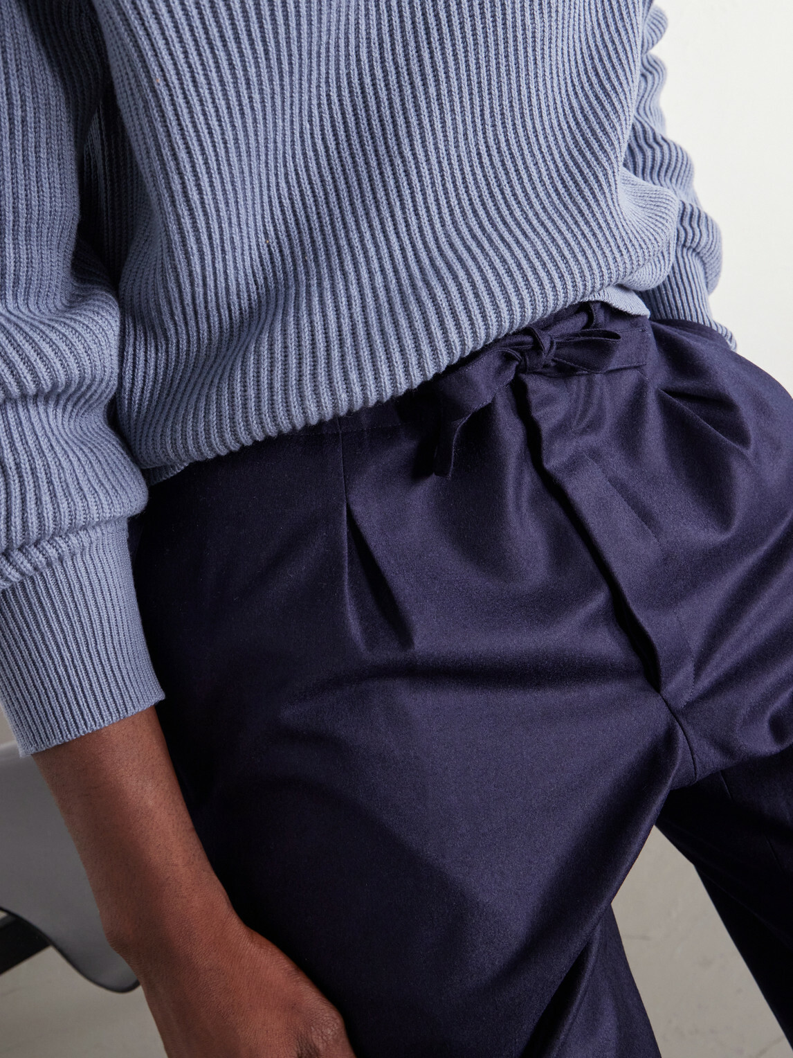 Stòffa - Wide-Leg Drawstring Wool And Cashmere-Blend Flannel Trousers - Blue