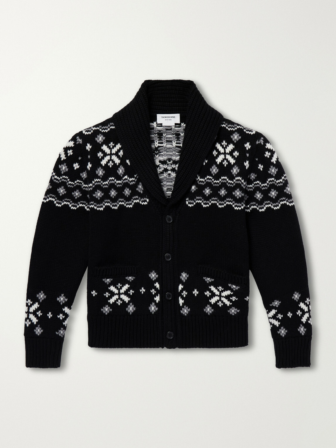 Thom Browne - Shawl-Collar Jacquard-Knitted Cashmere Cardigan - Black