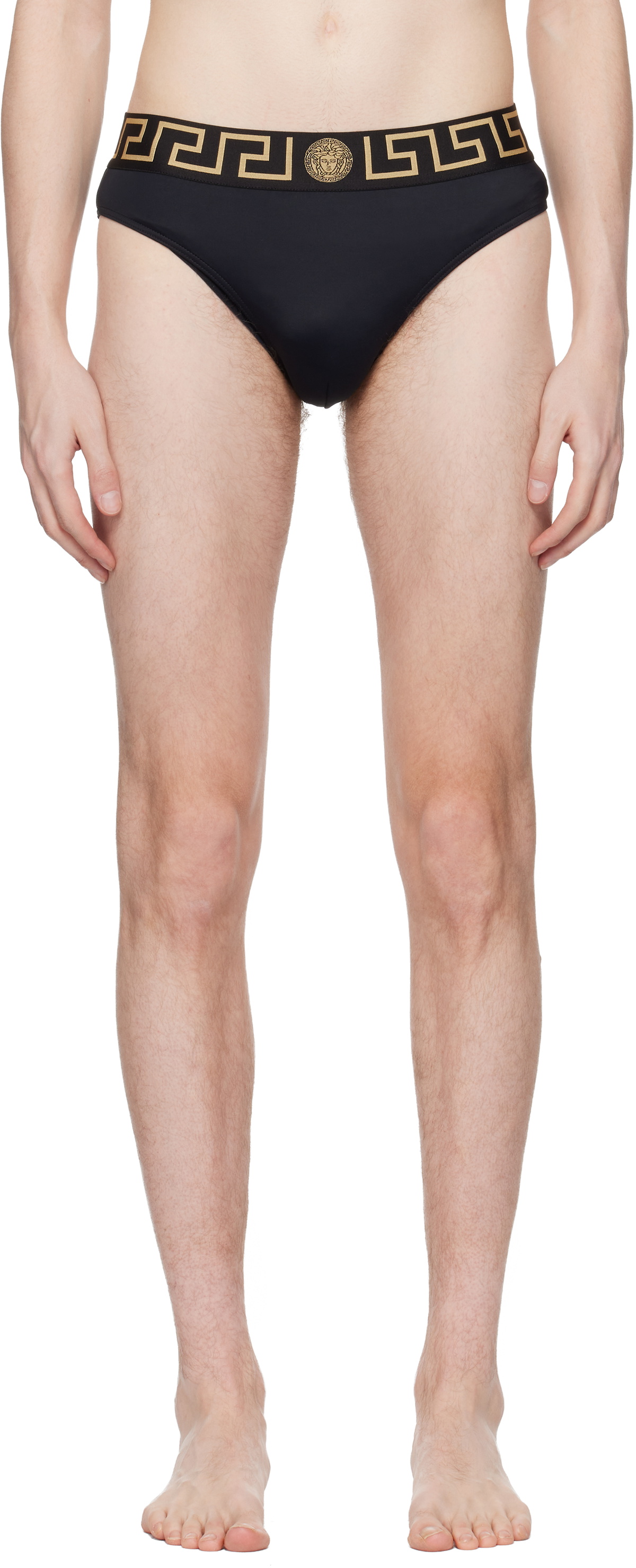 Versace Black Nylon-Blend Swim Briefs
