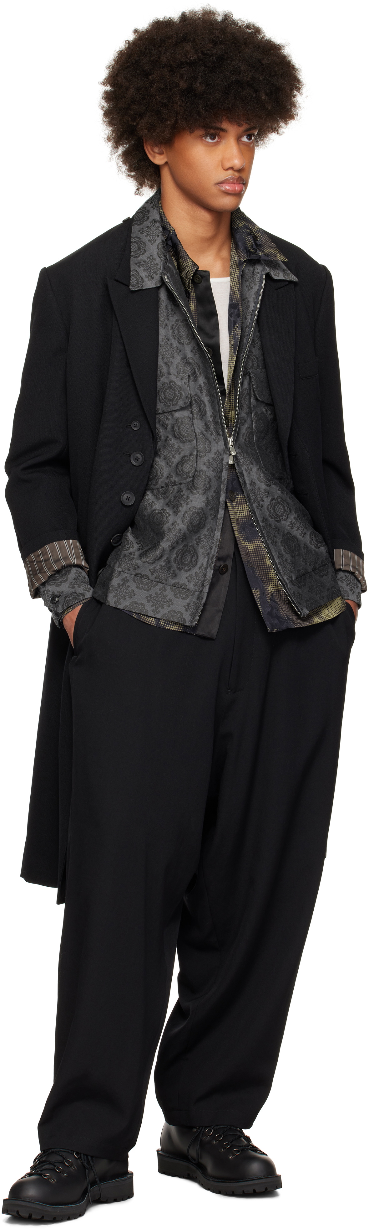 YOHJI YAMAMOTO Black Wool Gabardine Side Tuck Trousers Yohji Yamamoto