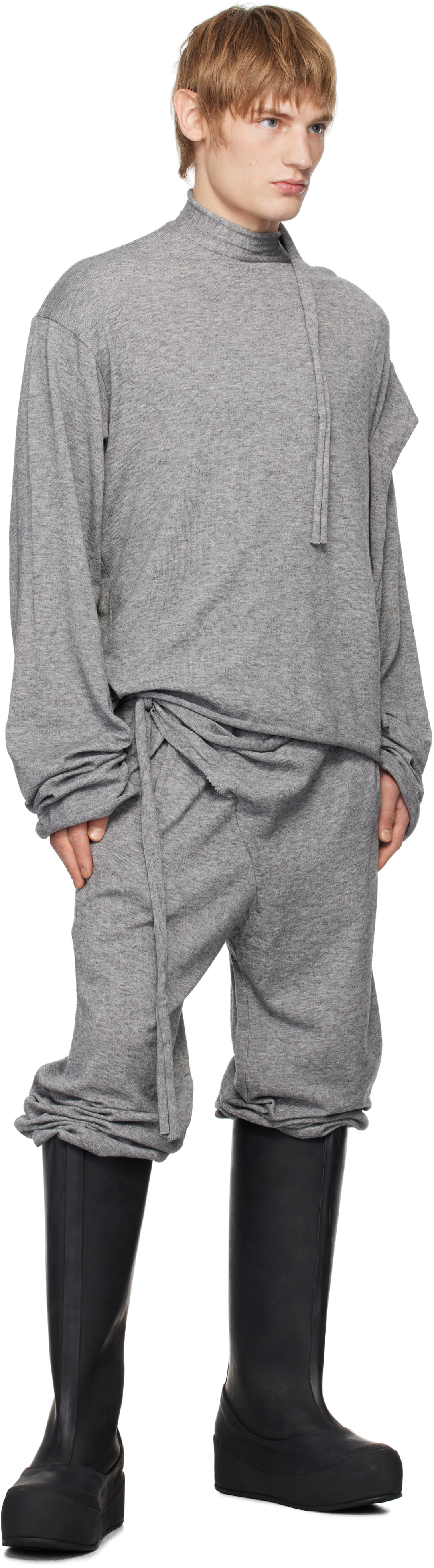 Ottolinger Gray Strap Knit Loose Longsleeve Sweatshirt