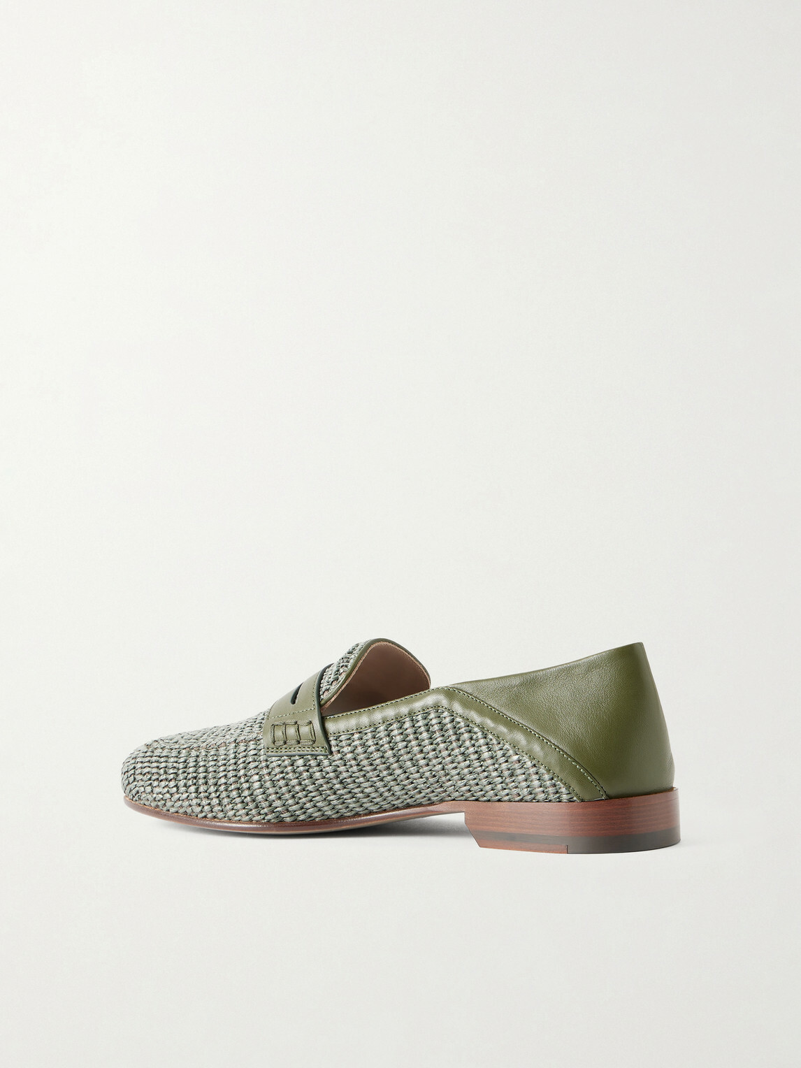 Manolo Blahnik - Padstow Collapsible-Heel Leather-Trimmed Raffia Loafers - Green