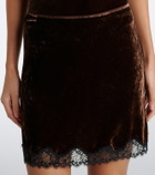 Rixo Kornelia lace-trimmed velvet miniskirt