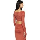 BALMAIN Orange LS Cropped Draped Jersey Top