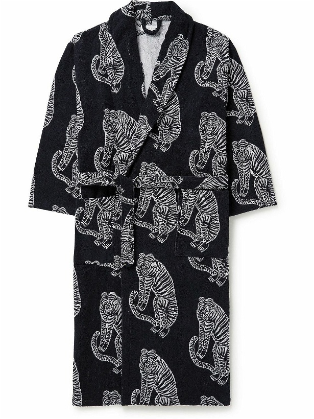 Photo: Desmond & Dempsey - Printed Cotton-Terry Hooded Robe - Black